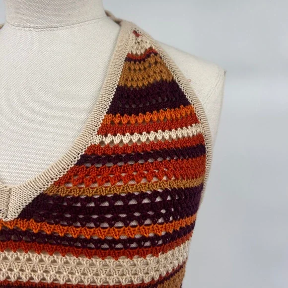 PRETTYLITTLETHING Striped Crochet Halter Neck Crop Top Multi XS - Picture 3 of 8